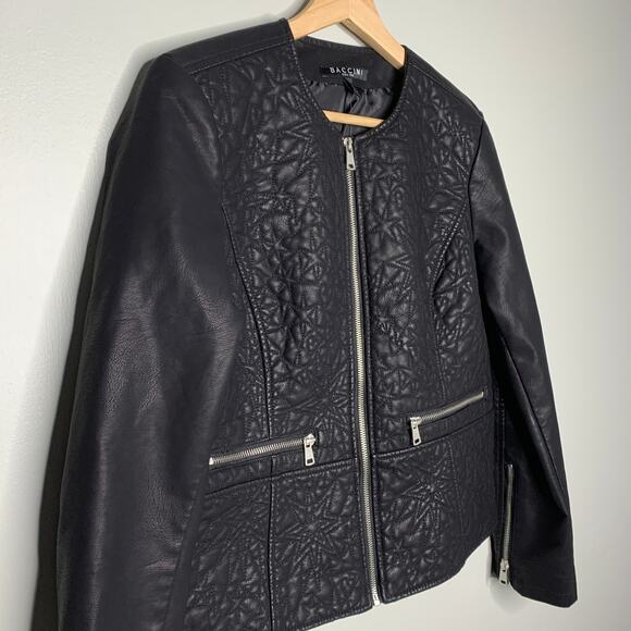 Baccini Black Vegan Leather Moto Jacket • Petite Medium • Edgy Zip Detail NWT - Picture 7 of 10